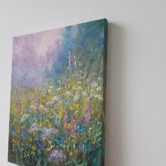 Colorful Wildflower Meadow Original Oil Painting Floral Landscape Nature 8×10 in