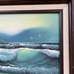 Signed Oil On Canvas J Aaron 17-1/4 x 15-1/4″ Framed Seascape With Birds