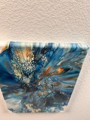 Original Painting On Canvas Fluid Pour blue bloom 9 x 12 x .75