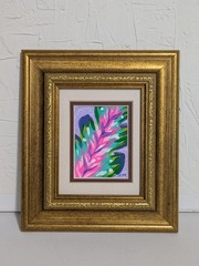 Ornate Gold Framed Mini 7 X 8 Original Bright Tropical Banana Leaf Painting
