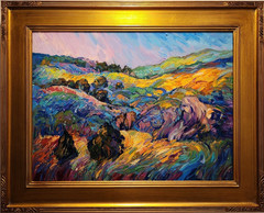 American Southwest Landscape Colorful Fauvism Hills and Sunset in Gold Frame