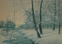Vintage Watercolor and Gouache Winter Landscape by NJ Artist Raphael Senseman