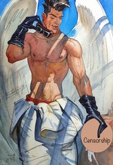 Art Gay Erotic Watercolor „Temptation of St A “ 15,3 * 10,5 in. I.Bubentcov