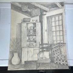 My Favorite Room by Elizabeth Dowdy Primitive Graphite Pencil Still Life Drawing