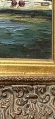 Impressionist Style Canvas Oil Painting Boats In Harbor Scene Ornate Frame