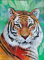 Tiger Framed Painting Wild cat Animals Portrait Art Framed Original Paintings