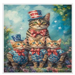 Patriotic Bengal Cat Family Canvas Wall Art with Kittens in Top Hats