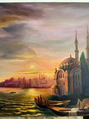 ORIGINAL PAINTING OIL on canvas,Bosphorus ,Home Gift, 36×24 inch, WALL ART DECOR