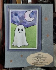 “NIGHT, BOO!” MM#136 SW#3 ACEO SIGNED OOAK WATERCOLOR SUMMERWEEN GHOST MOONLIGHT