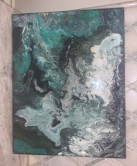 Modern Acrylic Marbleized Freeform Green Grey Purple White Black Canvas 11” 14”