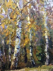 Oil Painting Birch Grove B. Serdyuk Unframed Original Home Decor Art nAAA3191