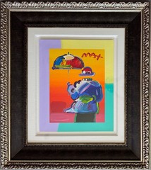 Peter Max UMBRELLA MAN 2015 Hand Signed Painted Serigraph COA Appraisal 32″x 36″