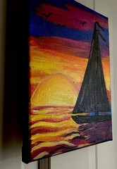 Sailboat Lake Sunset Original Impressionist Art Acrylic 8×10” Canvas VLP