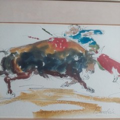 Charles Burdick (1924-2016) Painting Ink & Watercolor Spanish Bull Fight Matador