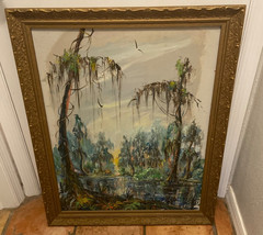Louisiana Landscape Artist William E. Dwyer Painting on Board New Orleans Swamp
