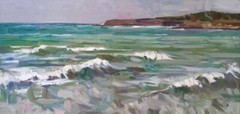 Oil painting Sound of surf Seascape Ukrainian painter Canvas Framed original art