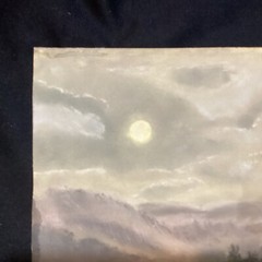 Antique Pastel Painting Mountain Landscape Moonlit Full Moon Hudson River School