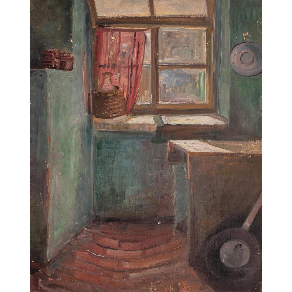 Marie Hesse interior unique original oil painting on cardboard around 1900