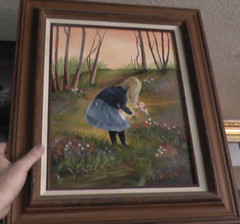 24×18 painting blonde girl picking flowers