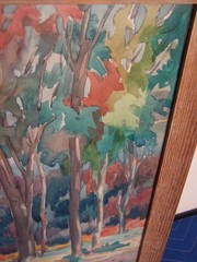 Vintage Woodland Scene Watercolor Painting Francis Bennett Coral Gables FL Rudma
