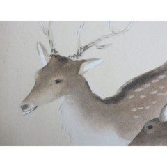 Vintage Japanese Deer Original Painting Signed Takashimaya NY Bamboo Frame