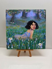 Original Painting 6×6 Fairy Garden Portrait Acrylic Gouache Wood Canvas Signed