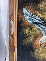 Vintage Oil On Velvet Painting Bald Eagle Carved Wood Frame Beautiful