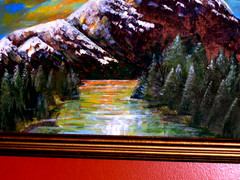 GORGEOUS ORIGINAL Mountain Snow Ice Landscape Green Tree Vintage Canvas Painting