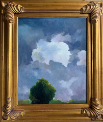 White Clouds Calm Afternoon Signed YASAMI oil painting canvas framed 24″ x 20″