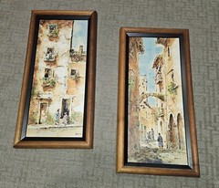 Matching pair of Asterio Pascolini 1968 original watercolor and ink paintings