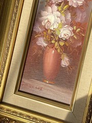 Robert Cox Oil on Board Painting Still Life Flowers in Vase Ornate Frame Signed
