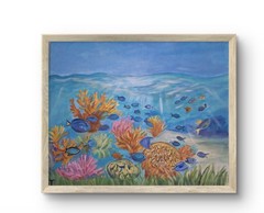 Original Blue 11×14 Coral Reef Art Impressionist Acrylic Panel Fish Signed