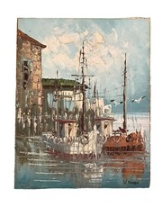 W. Jones Oil On Canvas Nautical Scene Sea Ocean Water Boats Coastal