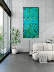 One-of-a-Kind Green ColorField Luxury Textured Abstract Canvas Art 59×30 in