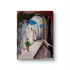 Modern Expressionist Original Abstract Canvas Board Urban Backpacker 9×12