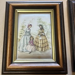2 Hand Painted Silk C.P Productions Ireland Small Picture & Wood Frame