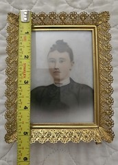 Antique Handpainted Porcelain Woman’s Portrait 4 3/8″ X 5 3/8″ Gold Lace Frame