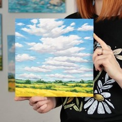 Oil Painting Original Landscape Painting Clouds Prairie Art Midwest Cloudscape