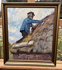 Axel Aabrink Reet Thatched Roof Painter Oil Painting Signed Original Framed