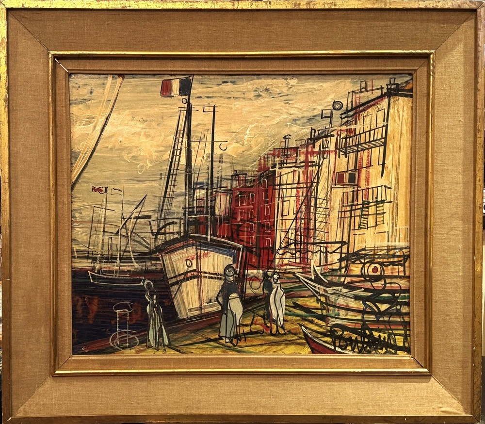 Michel-Marie Poulain (French), VTG MCM Origin. Oil/Masonite „Toulon 1954“ Signed