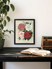 Floral Red Rose Painting Original Pink Wall Art Modern Flowers 11×14 CP 15