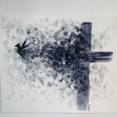 8×10 CROSS DOVE Christ love peace faith bird Easter Original Watercolor Painting
