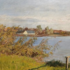 Viggo Langer (1860-1942): LAKE LANDSCAPE, original oil painting, dated 1939