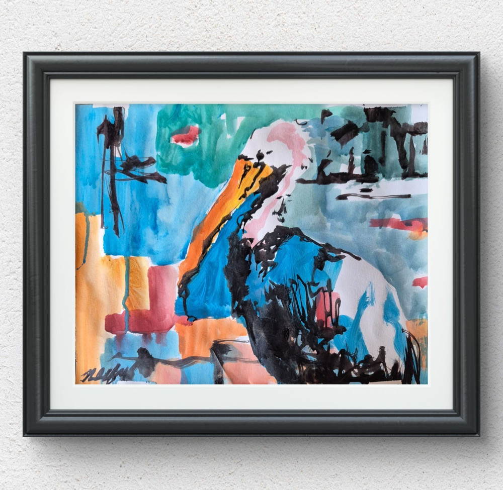 Original Hand Painted 11×14 Abstract Animals Acrylic Multi Color Signed Art P118