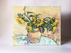 Original Sunflower Oil Painting Floral Still Life 20x16in OOAK Canvas Art