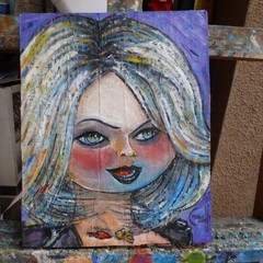 TIFFANY VALENTINE doll 8×10 oil painting Card Panel original art signed Crowell
