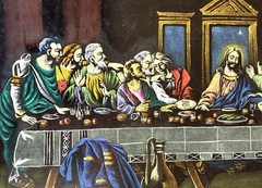 Vintage 1960s “Last Supper” Black Velvet Painting in Frame w/ Non Glare Glass