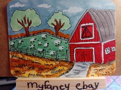 ACEO Barn yard sheep pastoral original painting new 3.5″ x 2.5″ myfancy