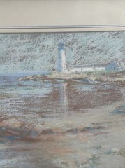 ANTIQUE DRAWING LIGHTHOUSE PASTEL MASTERFUL IMPRESSIONISM COASTAL NAUTICAL TONAL