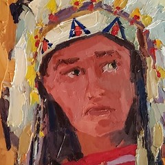 Indian Leader Painting Western Original Oil Art Abstract Modern Small Artwork
